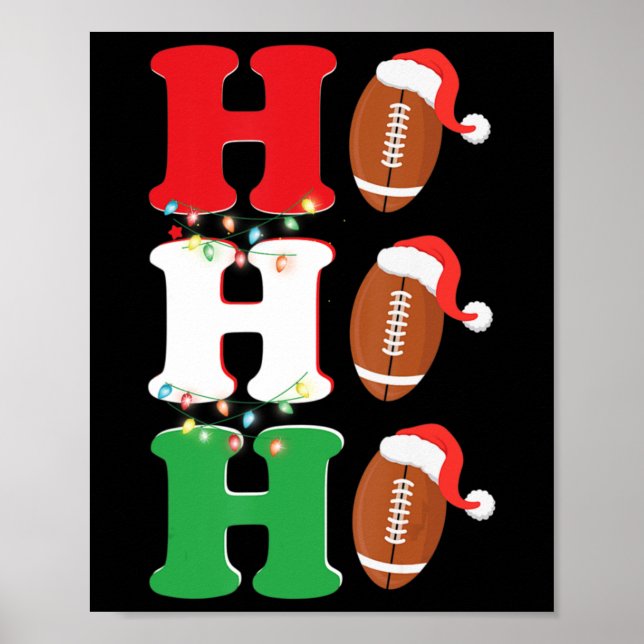 Ho Ho Ho Santa Hat American Football Fun Christmas Poster (Front)
