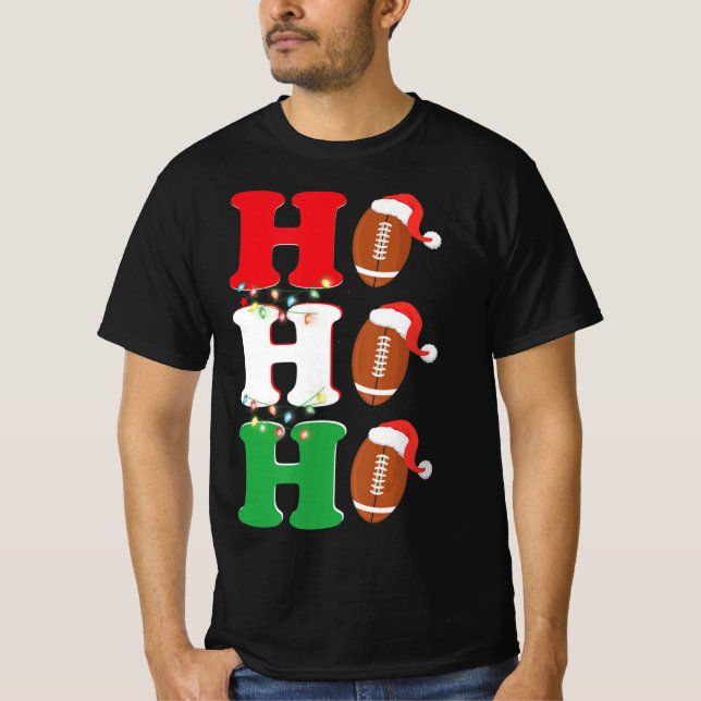 Ho Ho Ho Santa Hat American Football Fun Christmas T-Shirt (Front)