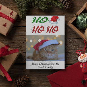 Ho Ho Ho Santa Hat Christmas photo script Holiday Card