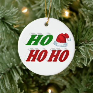 Ho Ho Ho Santa Hat Christmas red green typography Ceramic Tree Decoration