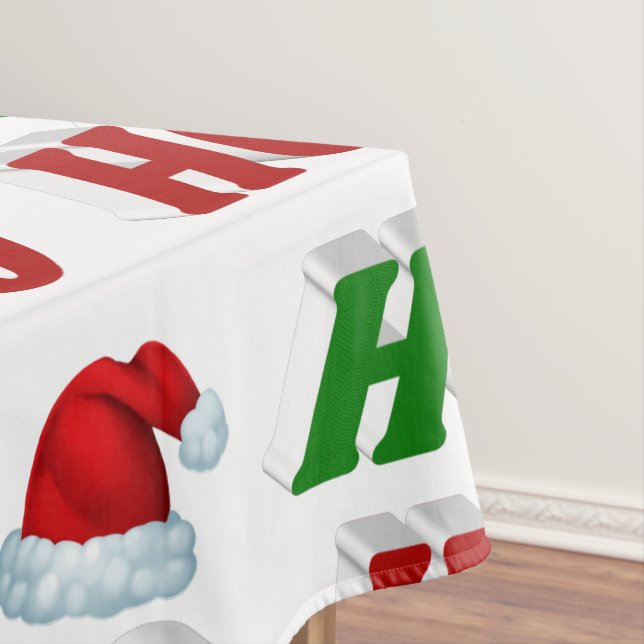 Ho Ho Ho Santa Hat Christmas red green typography Tablecloth (In Situ)