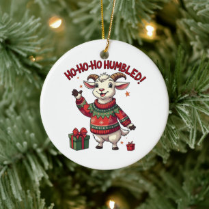 Ho Ho Ho Santa Hat Christmas Santa Goat Ceramic Tree Decoration
