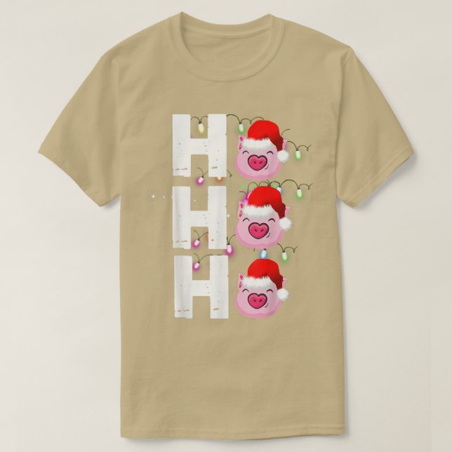 HO HO HO Santa Hat  Funny Pig Christmas  T-Shirt (Design Front)