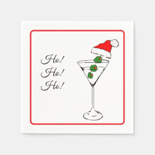 Ho Ho Ho Santa hat martini glass cocktail napkin