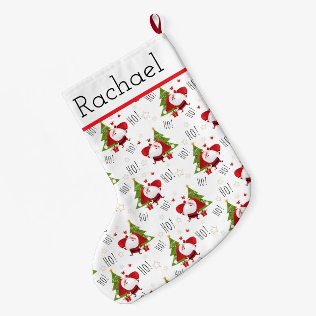 Ho Ho Ho Santa Large Christmas Stocking (Back (Hanging))