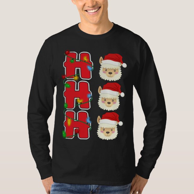 Ho Ho Ho Santa Llama Christmas T-Shirt (Front)