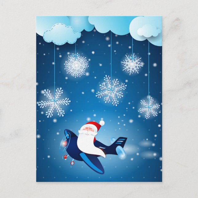 Ho ho ho! Santa on the aeroplane, postcard (Front)