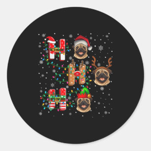 Ho Ho Ho Santa Reindeer Hat Elf Matching Pug Xmas Classic Round Sticker