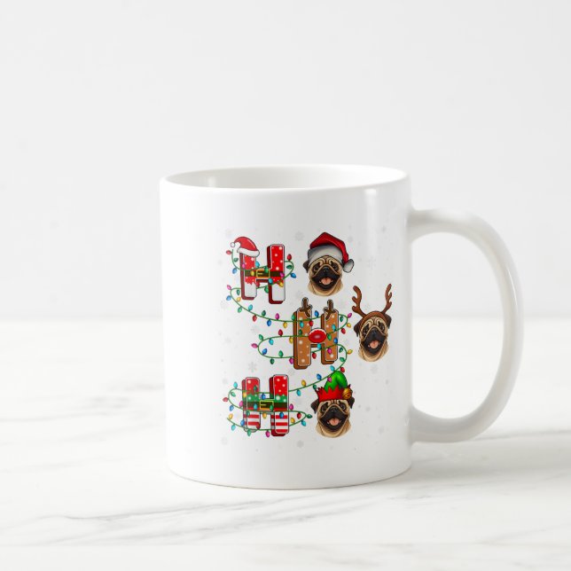 Ho Ho Ho Santa Reindeer Hat Elf Matching Pug Xmas  Coffee Mug (Right)