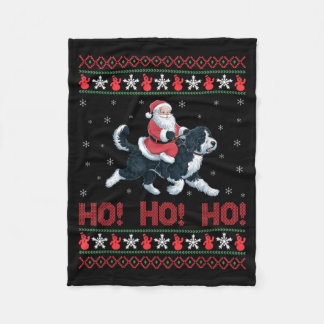 Ho Ho Ho Santa Riding Bernedoodle Dog Ugly Fleece Blanket