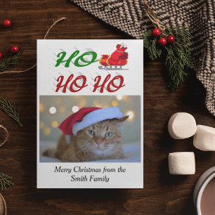 Ho Ho Ho Santa Sleigh Christmas photo script Holiday Card