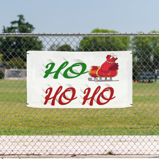Ho Ho Ho Santa Sleigh Christmas red green script Banner (Insitu)
