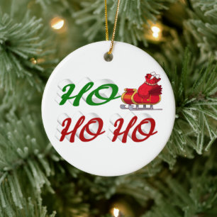 Ho Ho Ho Santa Sleigh Christmas red green script Ceramic Tree Decoration