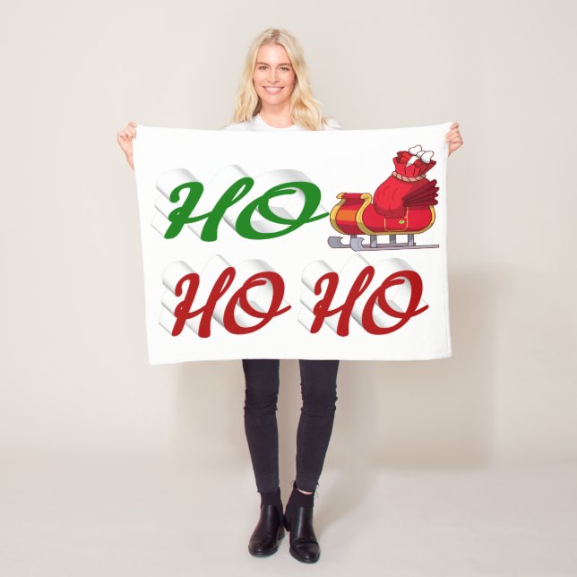 Ho Ho Ho Santa Sleigh Christmas red green script Fleece Blanket (In Situ)