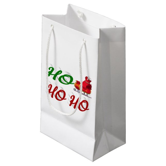 Ho Ho Ho Santa Sleigh Christmas red green script Small Gift Bag (Front Angled)