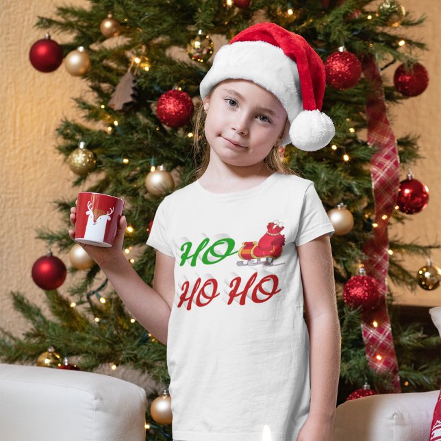 Ho Ho Ho Santa Sleigh Christmas red green script T-Shirt (Creator Uploaded)
