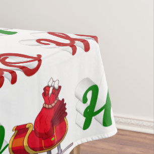 Ho Ho Ho Santa Sleigh Christmas red green script Tablecloth