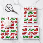 Ho Ho Ho Santa Sleigh Christmas typography Wrapping Paper Sheet<br><div class="desc">Wrapping paper sheets with ho ho ho in 3D green and red text and Santa's sleigh. Available in several styles.</div>