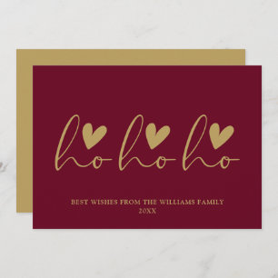 Ho Ho Ho Script Hearts Red And Gold Christmas Holiday Card