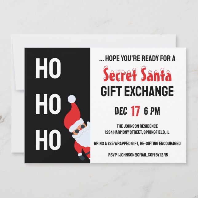 HO HO HO Secret Santa Christmas Party Invitation (Front)