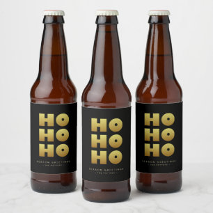 Ho Ho Ho   Simple Christmas Black & Gold  Beer Bot Bottle Label