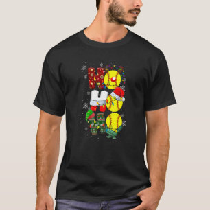 Ho Ho Ho Softball Reindeer Santa Hat Christmas Lig T-Shirt