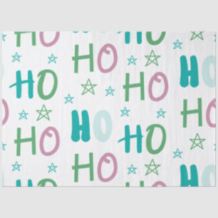 Ho Ho HO Stars Pastel Green Pink Christmas Tissue Paper