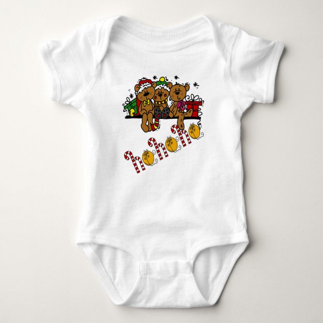 Ho Ho Ho Teddy Bears Baby Bodysuit (Front)