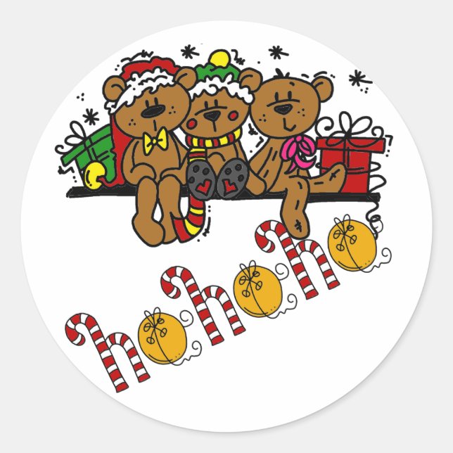Ho Ho Ho Teddy Bears Classic Round Sticker (Front)