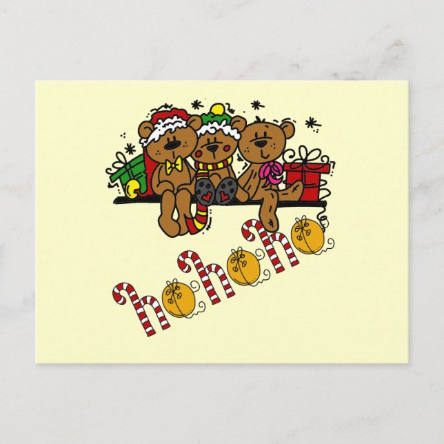 Ho Ho Ho Teddy Bears Postcard (Front)