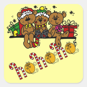 Ho Ho Ho Teddy Bears Square Sticker