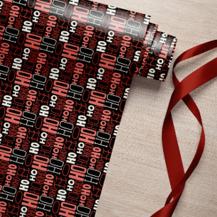 Ho Ho Ho Typography Christmas Black Wrapping Paper