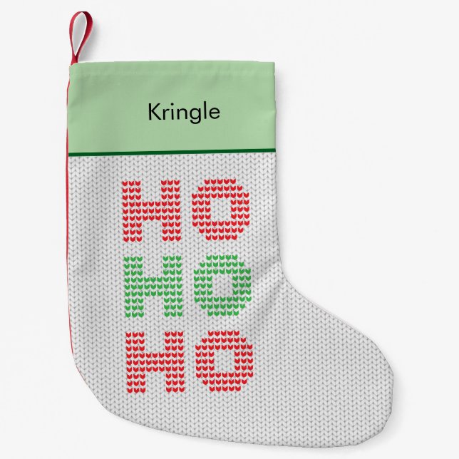 Ho Ho Ho Typography Christmas Sweater Small Christmas Stocking (Front)