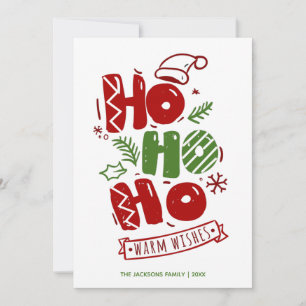Ho Ho Ho Typography Red Green Xmas  Holiday Card