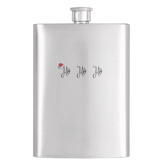 Ho Ho Ho wearing a red santa hat Hip Flask (Front)