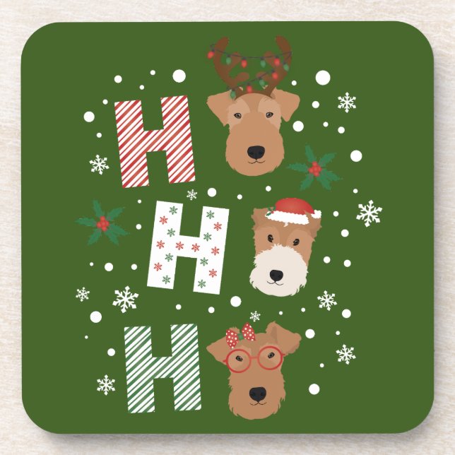 Ho Ho Ho Welsh Terrier Merry Christmas Coaster (Front)