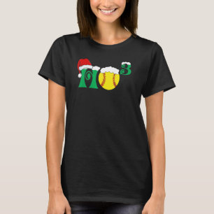 Ho Ho Ho X 3 Softball Christmas Holiday Santa Xma T-Shirt