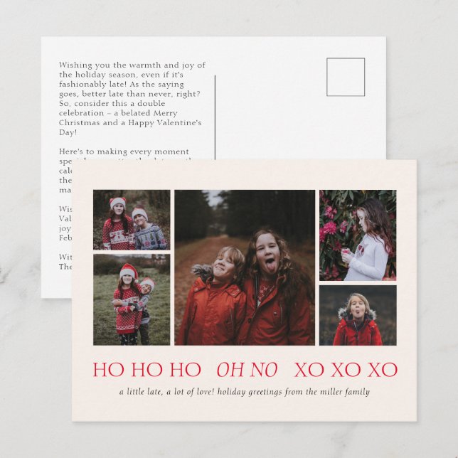 HO HO HO XO XO XO Belated Holiday Postcard (Front/Back)