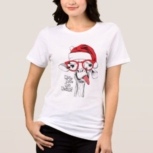 Ho Ho Ho Y'all Funny Christmas Giraffe Gift Tri-Blend Shirt