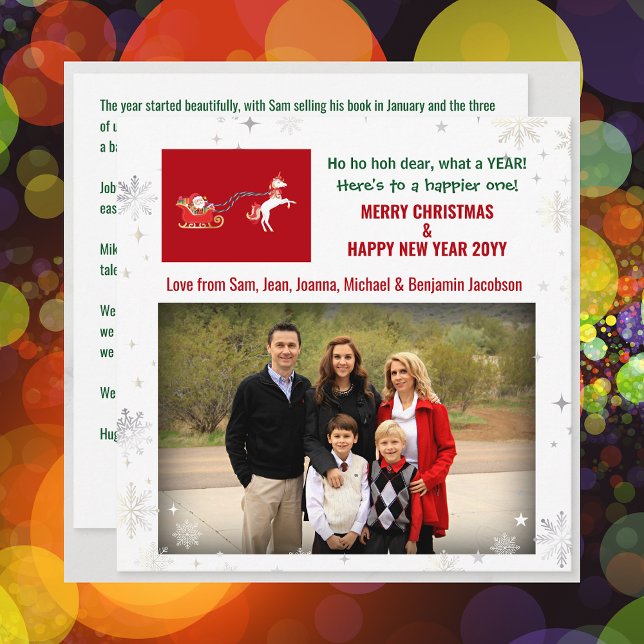 Ho Ho Hoh Dear Funny Santa Unicorn Photo Letter Holiday Card (Funny Cute Unicorn Santa Sleigh Oh Deer What a Year Merry Christmas Happy New Year 1 Photo Letter)