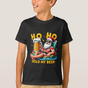 Ho Ho Hold My Beer Christmas In July Summer Santa T-Shirt