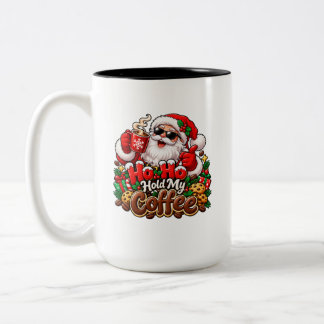Ho Ho Hold My Coffee Funny Santa Christmas Coffee Two-Tone Coffee Mug