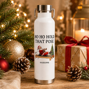 Ho Ho Hold That Pose Funny Santa Pilates Christmas Water Bottle