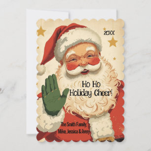 Ho Ho Holiday Cheer Retro Santa Christmas Card