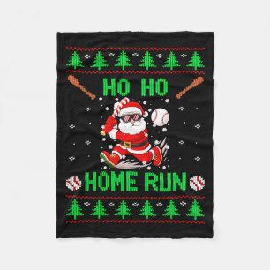 Ho Ho Home Run Baseball Christmas Santa Ugly Xmas  Fleece Blanket
