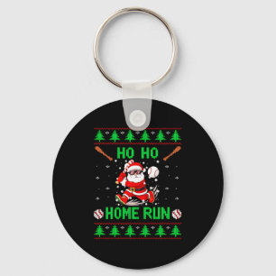 Ho Ho Home Run Baseball Christmas Santa Ugly Xmas  Key Ring