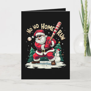 Ho Ho Home Run Vintage Santa Playing Baseball Holiday Card