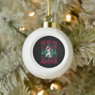 Ho Ho Homerun Baseball Ugly Christmas Sweater Ceramic Ball Christmas Ornament