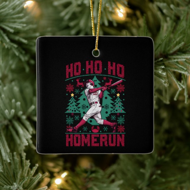 Ho Ho Homerun Baseball Ugly Christmas Sweater  Ceramic Ornament (Tree)