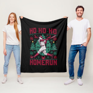 Ho Ho Homerun Baseball Ugly Christmas Sweater  Fleece Blanket